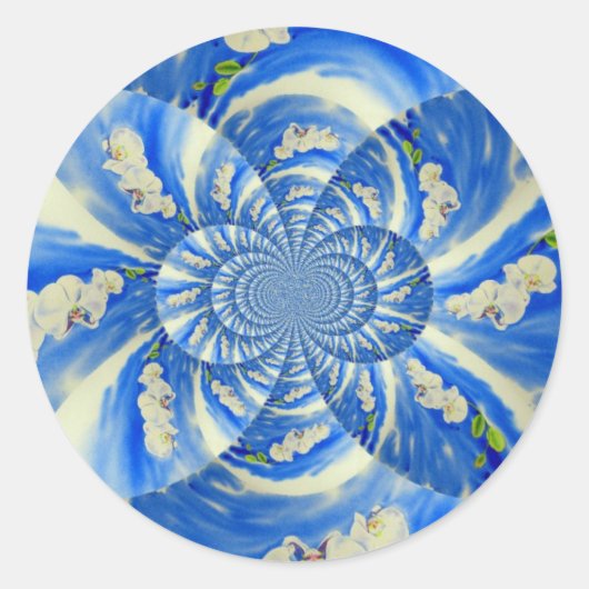 白エレガント蘭の水絵を描色 ラウンドシール (正面)