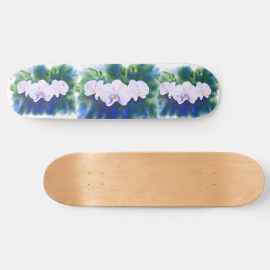 白エレガント蘭の水絵画色 スケートボード (横)