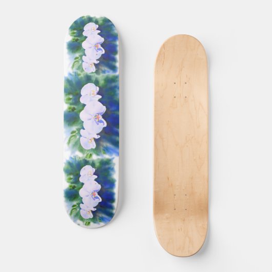 白エレガント蘭の水絵画色 スケートボード (正面)