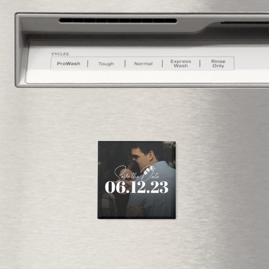 白エレガント蘭の結婚式をオーバーレイ日付を保存 マグネット (インサイチュ (食洗機))