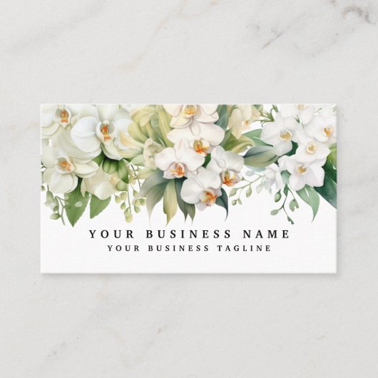 白エレガント蘭の花フローラ 名刺 (正面)