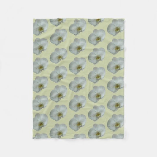 白エレガント蘭の花植物学 フリースブランケット (正面)