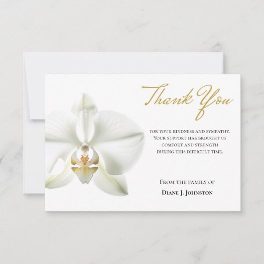 白エレガント蘭の葬儀サンキューカード サンキューカード (正面)