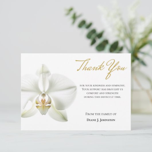 白エレガント蘭の葬儀サンキューカード サンキューカード (スタンド正面)
