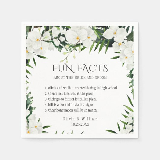 白エレガント蘭ボヘミアンおもしろいファクト結婚ズ スタンダードカクテルナプキン (正面)