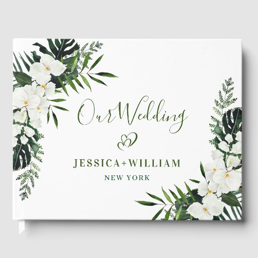 白エレガント蘭ボヘミアンブライダルシャワー写真 ゲストブック (正面)