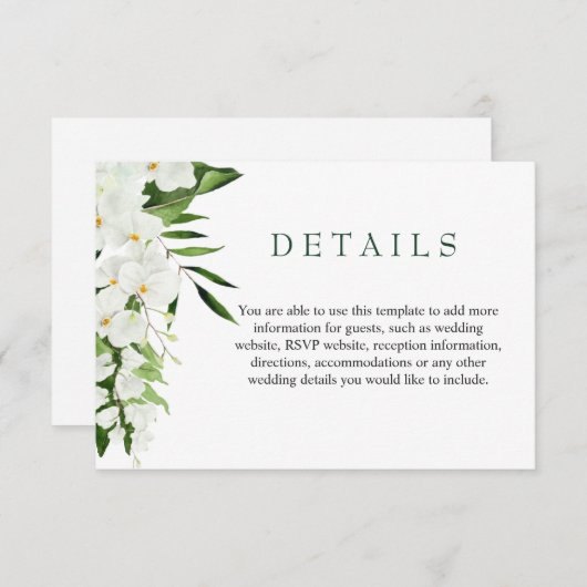 白エレガント蘭ボヘミアン結婚ズ詳細 エンクロージャーカード (正面/裏面)