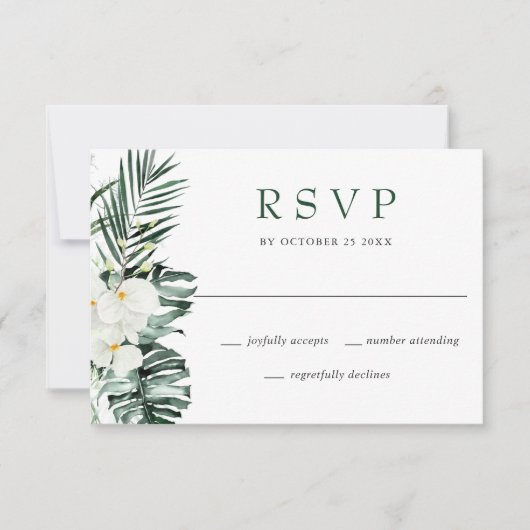 白エレガント蘭ボヘミアン結婚ズ 出欠カード (正面)