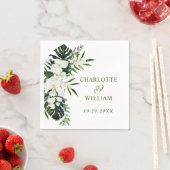 白エレガント蘭ボヘミアン結婚フローラ スタンダードカクテルナプキン (インサイチュ)