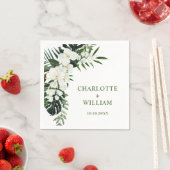 白エレガント蘭ボヘミアン結婚フローラ スタンダードカクテルナプキン (インサイチュ)