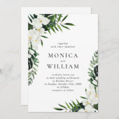 白エレガント蘭ボヘミアン緑結婚園 招待状 (正面/裏面)