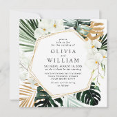 白エレガント蘭ボヘミアン緑結婚園 招待状 (正面)