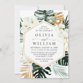 白エレガント蘭ボヘミアン緑結婚園 招待状