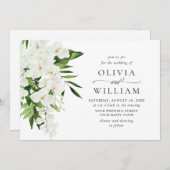 白エレガント蘭ボヘミアン緑結婚園 招待状 (正面/裏面)