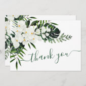白エレガント蘭ボヘミ結婚アのフローラ サンキューカード (正面/裏面)
