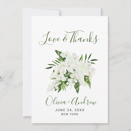 白エレガント蘭ボヘミ結婚アのフローラ サンキューカード (正面)