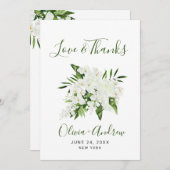 白エレガント蘭ボヘミ結婚アのフローラ サンキューカード (正面/裏面)