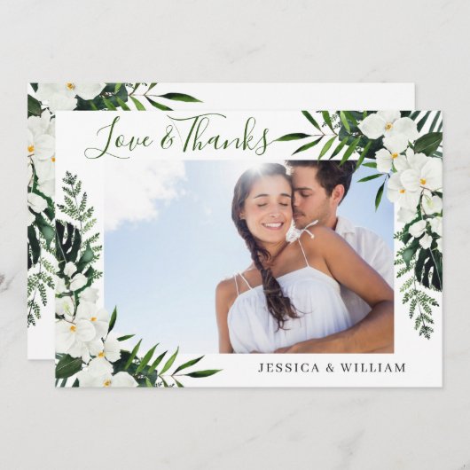 白エレガント蘭ボヘミ結婚アの写真 サンキューカード (正面/裏面)