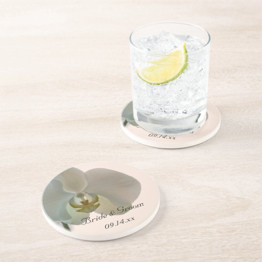 白エレガント蘭結婚の花 コースター (側面)