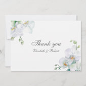 白エレガント蘭結婚サンキューカード サンキューカード (正面)