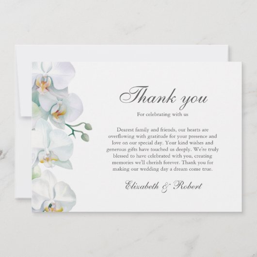 白エレガント蘭結婚サンキューカード サンキューカード (裏面)