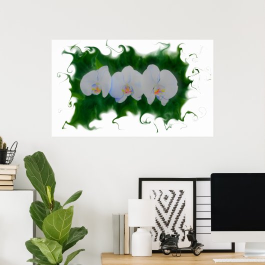 白エレガント蘭絵画の熱帯フローラ ポスター (ホームオフィス)