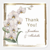 白エレガント蘭金ゴールドフレームありがとうござ結婚う スクエアシール (正面)