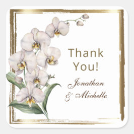 白エレガント蘭金ゴールドフレームありがとうござ結婚う スクエアシール