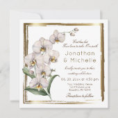 白エレガント蘭金ゴールドフレームクリスチャン結婚ズ 招待状 (正面)