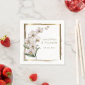 白エレガント蘭金ゴールドフレ結婚ーム スタンダードカクテルナプキン (インサイチュ)