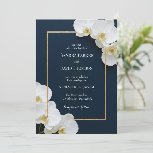 白エレガント蘭開花結婚ズ 招待状 (スタンド正面)