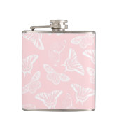 白エレガント蝶ピンクデザイン フラスク (正面)