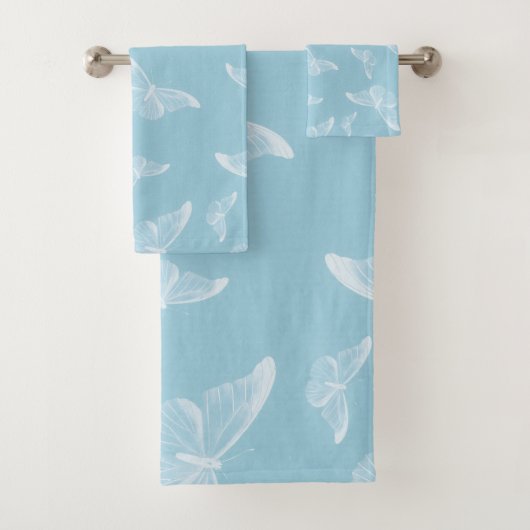 白エレガント蝶Ditsyパターン | バスタオルセット (インサイチュ)