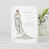 白エレガント衣を着た花嫁のヴィンテージ花嫁 招待状 (スタンド正面)