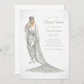白エレガント衣を着た花嫁のヴィンテージ花嫁 招待状 (正面/裏面)