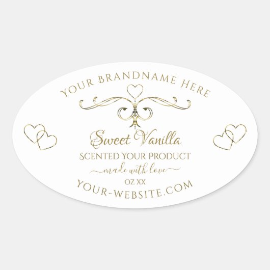 白エレガント製品ラベルの金ゴールド華美ハート 楕円形シール (正面)