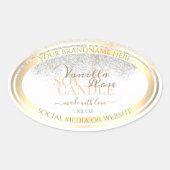 白エレガント製品包装ラベル金ゴールド枠 楕円形シール (正面)