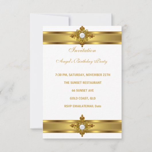 白エレガント豊華美金ゴールド誕生会 招待状 (裏面)