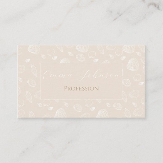 白エレガント貝類ベージュパターン 名刺 (正面)