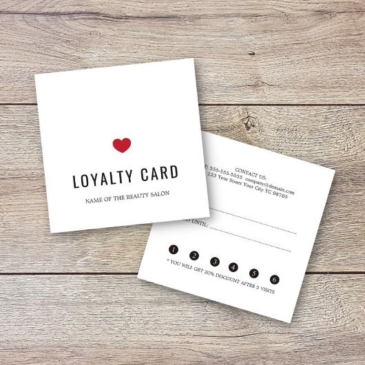 白エレガント赤いハート美しいサロンロイヤリティカード ロイヤリティカード