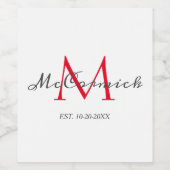 白エレガント赤ファミリモノグラム名 ワインラベル (シングルラベル)