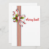 白エレガント赤ミニマル緑リボンクリスマス シーズンカード (正面/裏面)
