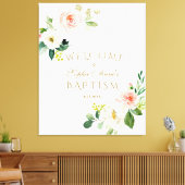 白エレガント赤面フローラ歓迎バプテスマ徴候 キャンバスプリント (インサイチュ (リビング))