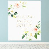 白エレガント赤面フローラ歓迎バプテスマ徴候 キャンバスプリント (インサイチュ (ウッドフロア))