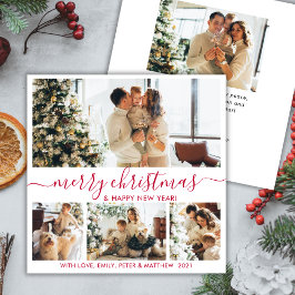 白エレガント赤4フォトコラージクリスマスホリダ シーズンカード
