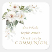 白エレガント野バラ第一聖餐式 スクエアシール (正面)