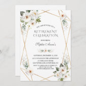 白エレガント野バラ金ゴールド退職パーティー 招待状 (正面/裏面)