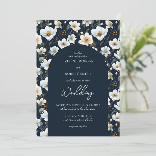 白エレガント野花 招待状 (スタンド正面)