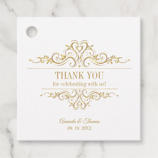 白エレガント金の結婚枠 フェイバータグ (正面)