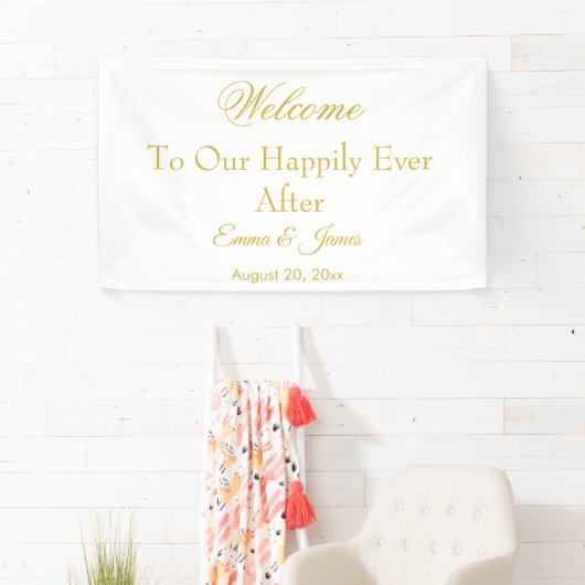 白エレガント金ゴールドの後は幸せ結婚に 横断幕 (インサイチュ)